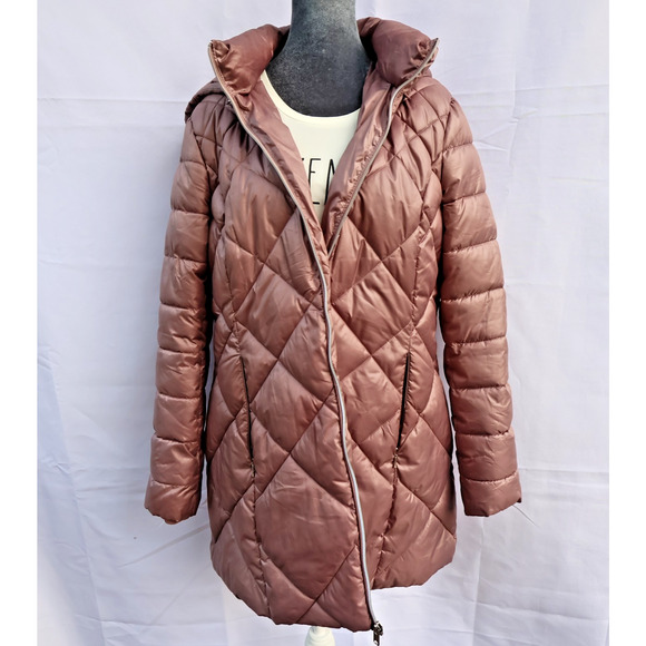 Andrew Marc Women's Puffer Coat Jacket Quilted with Removable Hood Mauve Size L - Picture 1 of 16